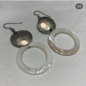 Hammered Metal &amp; Shell Hoop Earrings