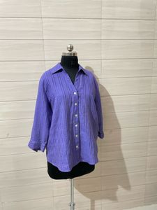 Purple Textured Oversized Button-Up Shirt