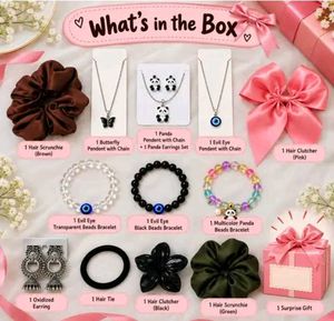 Cute Panda & Evil Eye Jewelry & Accessory Set