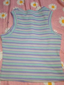 Striped Sleeveless Top with Smile Graphic