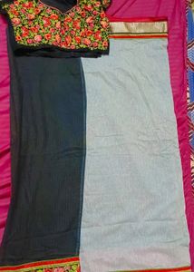 Black And White Designer Blouse Saree