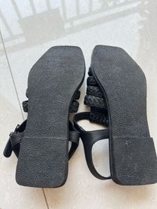 Black Woven Strap Flat Sandals