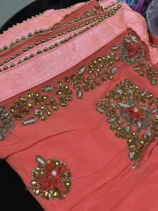 Beautiful Embroidered Peach Saree with Blouse