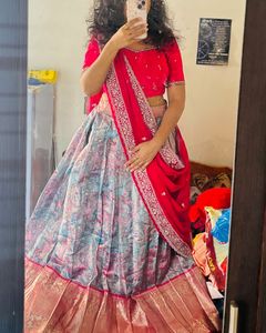 Red & Grey Lehenga