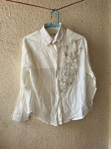 Embellished White Linen Shirt with inner new wdtag