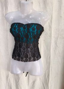 1110. Sheer Lace Strapless Peplum Top