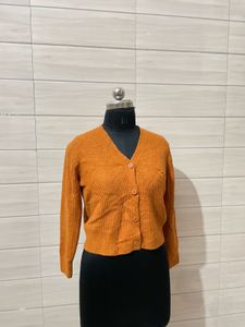 UNIQLO Orange Knit Button-Up Cardigan