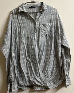 Grey Striped Twist Front Shirt