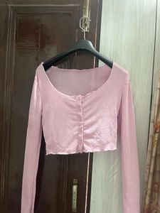 Cute Pink Cropped Long Sleeve Top