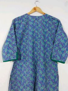 Fabindia Blue With Multicolour Floral Printed Kurt