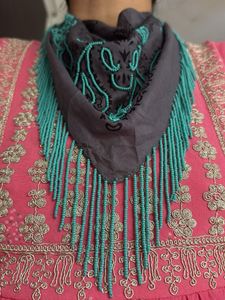 Hand Beaded fringe bandana/neklace