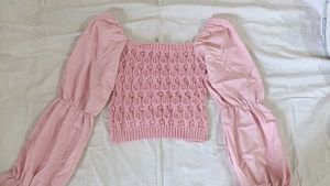 Pink Square Neck Balloon Sleeve Top