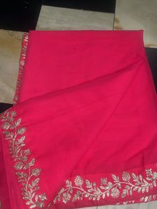 Elegant Pink Saree with Silver Embroidery