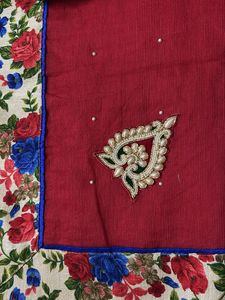 Red Saree with Floral Blouse