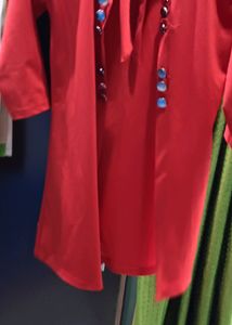 Red long jacket For girls can wear with a Tan top