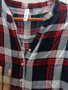 Red &amp; Blue Plaid Button-Up Tunic