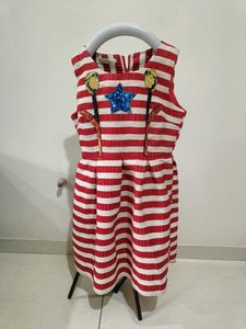 Cute Red & White Striped Dress with Star Detail