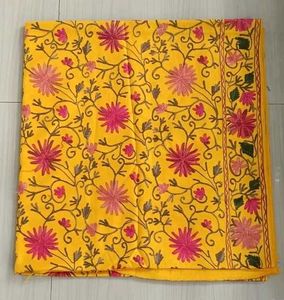 Yellow Floral Embroidered Shawl