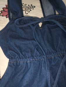 Square Neck Bowknot Shirred Demin Crop Tank Top