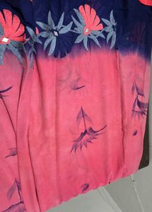 Embroidered Georgette Saree - Pink &amp; Navy