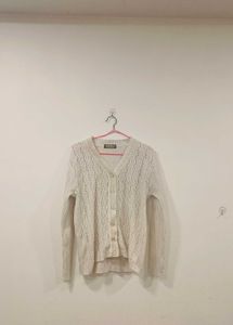 Cream Cable Knit Button-Up Cardigan