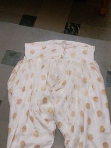 White &amp; Gold Polka Dot Dhoti Pants