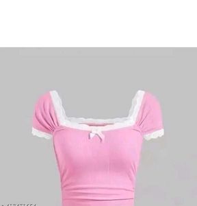 Cute Pink Lace Trim Crop Top