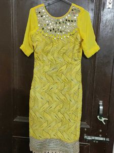 Yellow Mirror Work Kurta