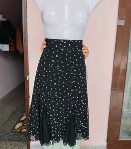 Floral Net High-Waisted Maxi Skirt (Waist 28")