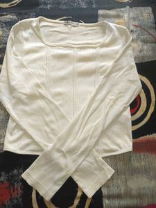 Cream Ribbed Square Neck Top