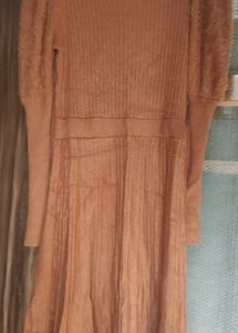 Woolen Brownish Mustard Maxi Dress