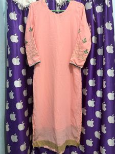 Elegant Peach Embroidered Kurta Set