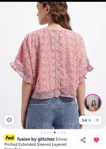 Pink Floral Print Ruffled Sleeve Top