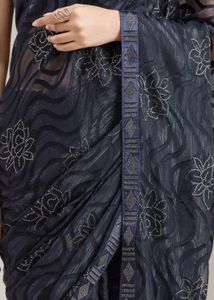 Koskii Blue Floral Stonework Chiffon Saree