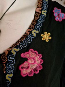 Boho Embroidered Black Top