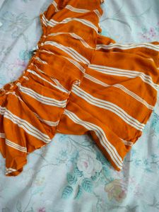 Orange & White Striped Smocked Top