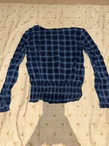 Blue Plaid Lace-Up Crop Top