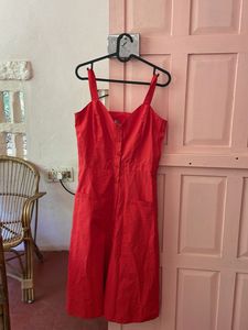 Vibrant Red Button-Front Midi Dress