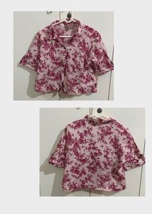 Floral Print Cropped Shirt