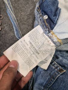 Bershka Distressed Denim Short Dungarees / Shortal