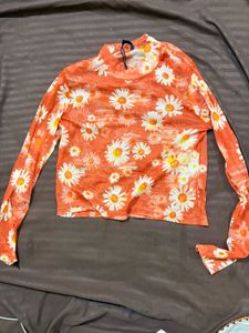Orange Daisy Mesh Top