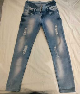 Ribbed Light Wash Skinny Jeans