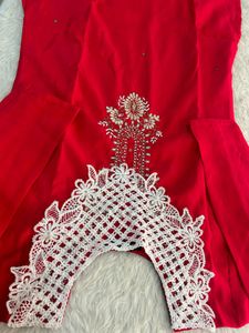 Stunning Red Kurta Set with Intricate Lace