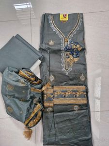 Grey Embroidered Kurta Set