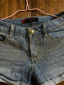 Sparkling Embellished Denim Shorts