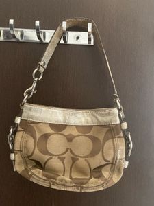 Coach Signature Brown/Silver Mini Baguette