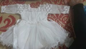White Net Dress with Lace Sleeves