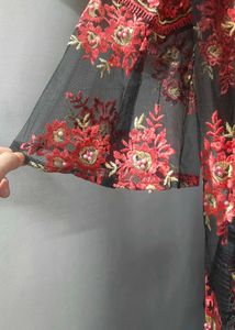 Elegant Black &amp; Red Embroidered Kurta Set
