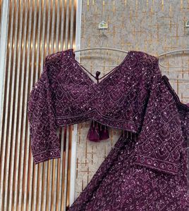 Stunning Sequined Purple Lehenga Choli Set