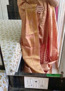 jari woven shiney chiku colour saree